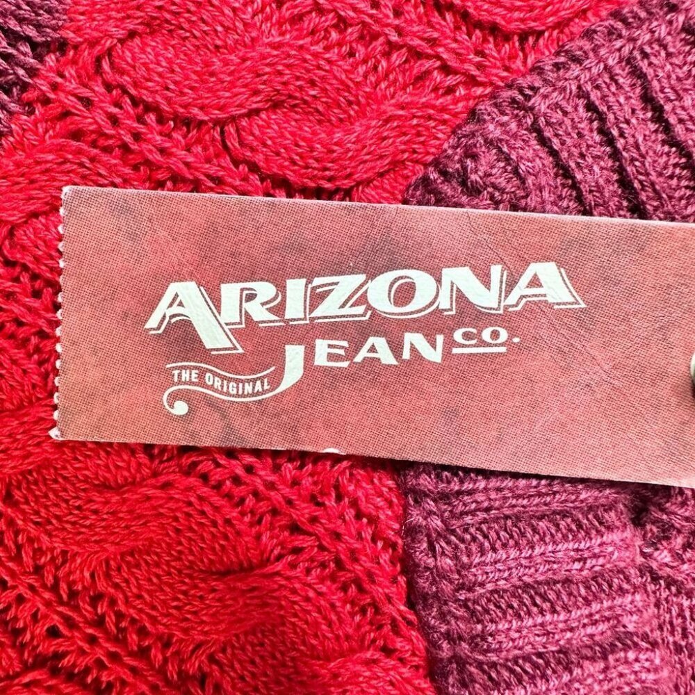 Arizona Jr. Sweater Womens 2X XXL Cable Knit V-Neck Colorblock Cabernet‎ Red - Picture 2 of 6